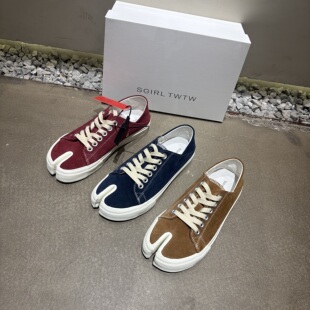 SGIRL TWTW2026春款磨砂皮设计感猪蹄分趾鞋厚底休闲运动女板鞋