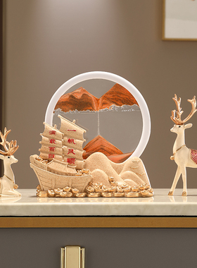 帆船流沙画摆件客厅玄关电视柜