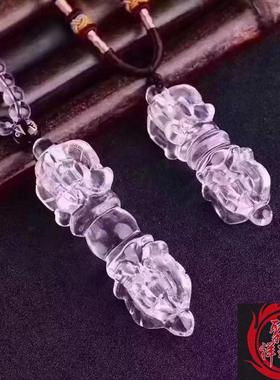 新款天然白水晶金刚杵吊坠原石精雕无优化降魔杵项链挂件男女