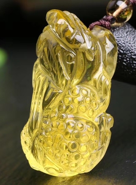 天然黄水晶貔貅吊坠财缘黄色皮丘挂件项链男女款时尚个性饰品礼物