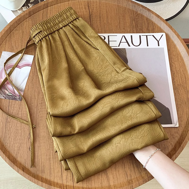 国风醋酸缎面阔腿裤女2025夏季新款薄款凉凉裤显瘦印花冰丝直筒裤