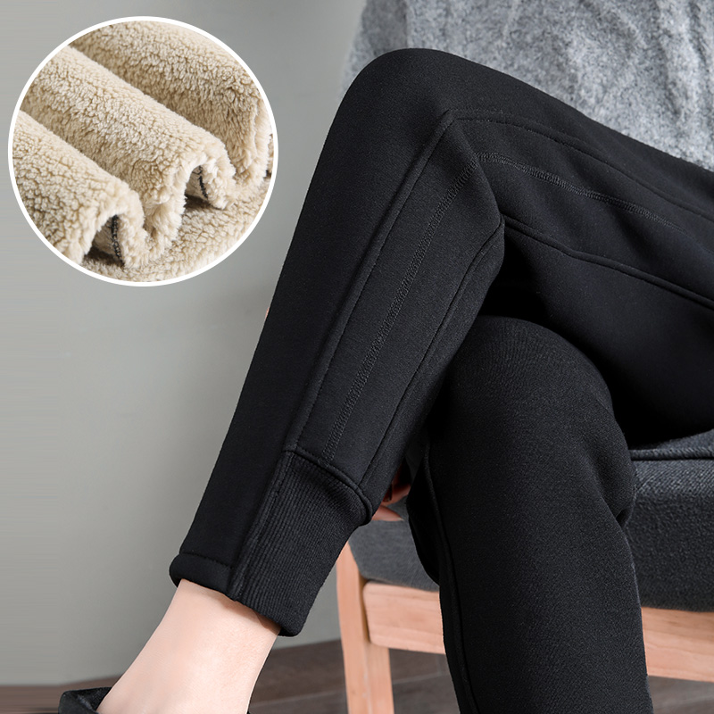 加绒加厚运动裤女冬季宽松卫裤束脚女裤羊羔绒裤子外穿棉裤秋冬女