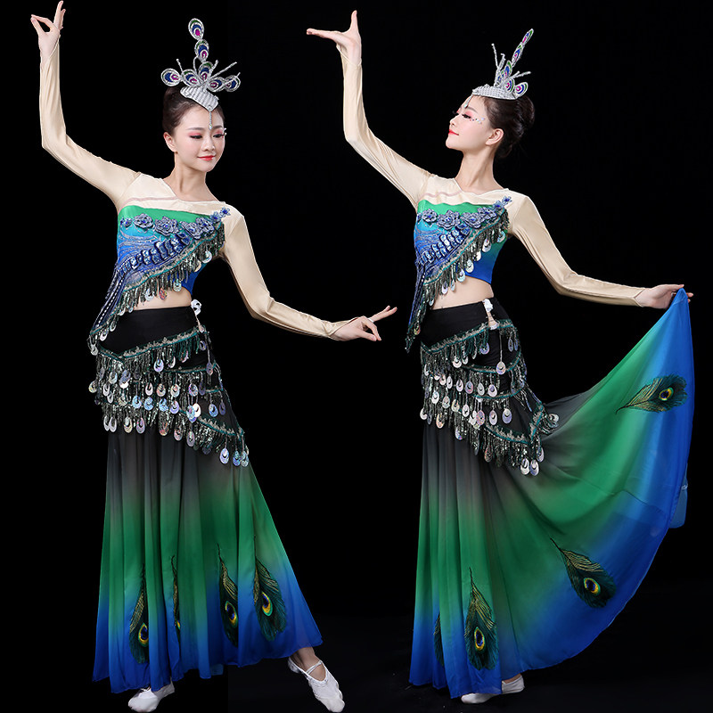 傣族舞蹈服成人女少数民族新疆演出服饰孔雀舞艺考表演服装艺考裙