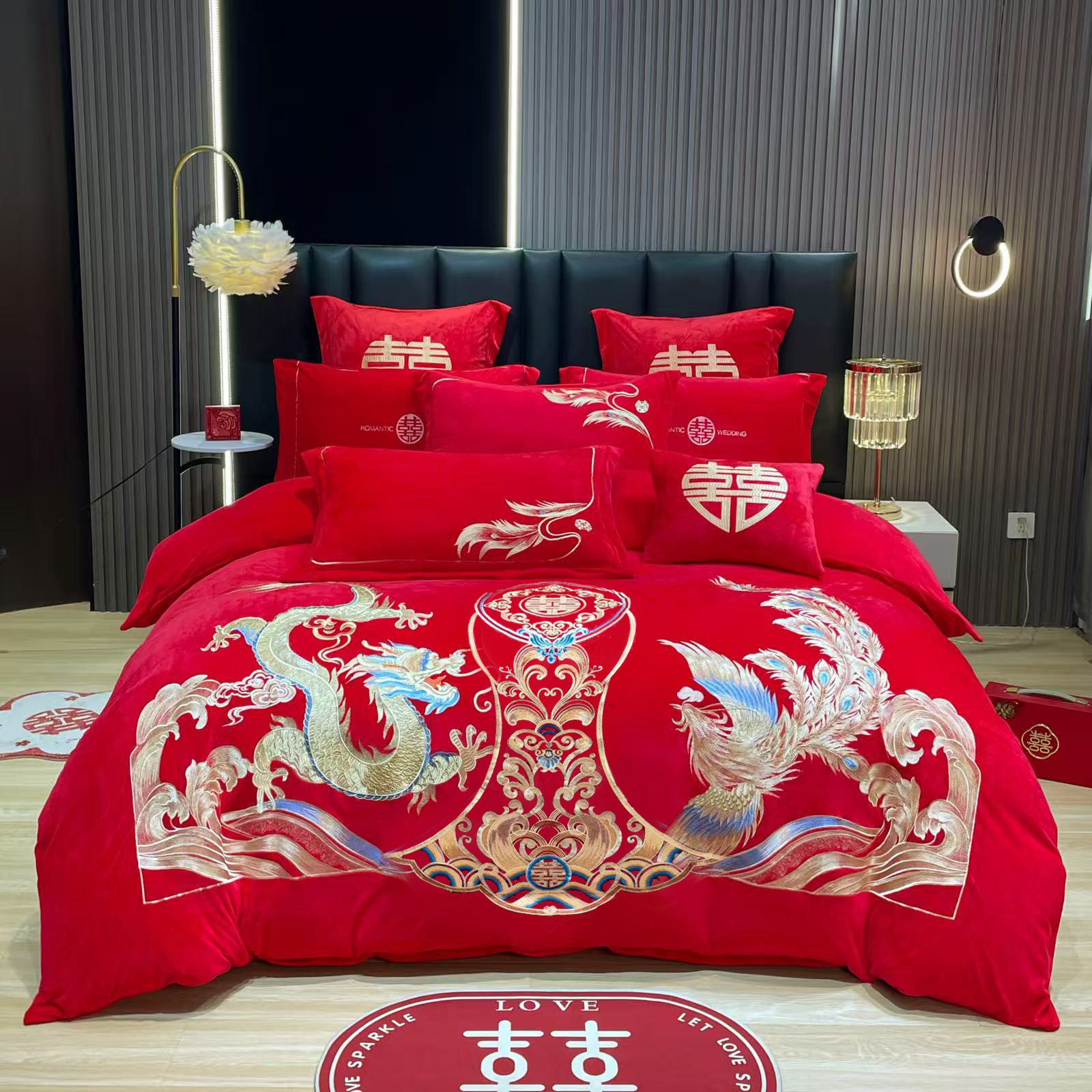 牛奶绒婚庆四件套大红结婚新婚房嫁喜被罩宝宝珊瑚绒冬季保暖床品