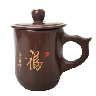 福字纯手工木鱼石杯子喝茶杯老茶杯办公水杯老板杯福字杯