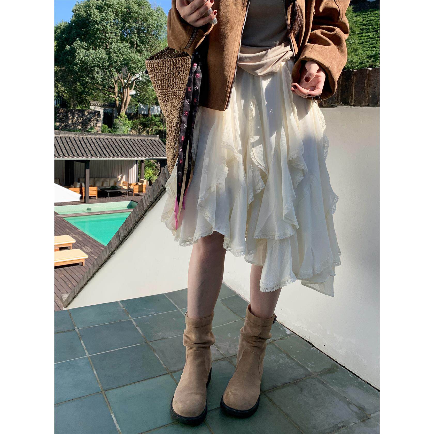 EVNSTYLE  &ldquo;心动赴约 &rdquo;秋季新款飘逸蕾丝花边拼接仙女半身裙