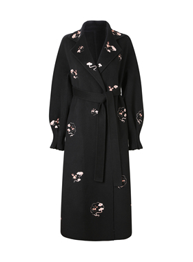 【PUHUA-朴婳】2025秋冬新款刺绣灯笼袖厚款时尚双面羊毛大衣 647