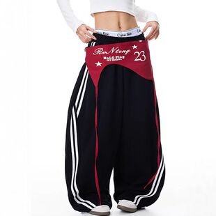 条杠高街百搭阔腿宽松情侣运动风男女 潮牌字母美式 刺绣休闲裤 长裤