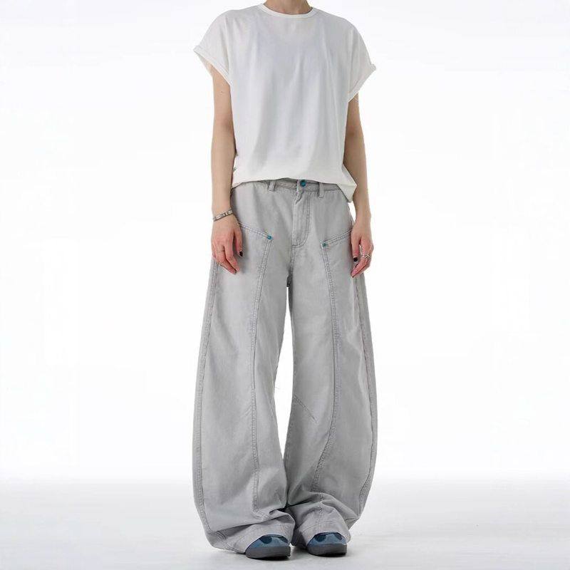 时尚女弯刀工装牛仔裤子2025阔腿裤秋季高腰新款外贸休闲显瘦铆钉,女装/女士精品,休闲裤,淘宝优惠券,粉丝福利购,淘宝优惠卷