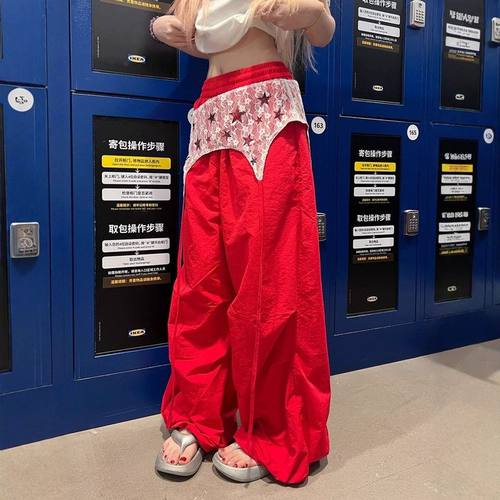 蕾丝休闲阔腿伞兵男褶皱美式