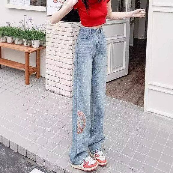阔腿牛仔裤新中式窄新款九分裤版浅蓝国风女2026春夏季年直筒薄款