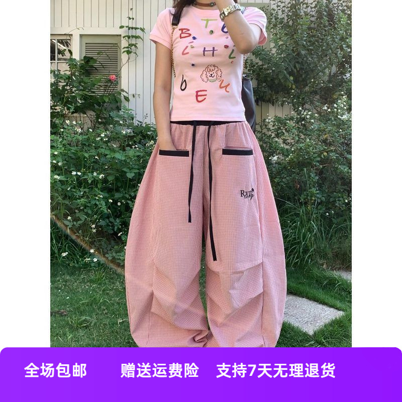 裤裤子美式夏季新款男女条纹外贸阔腿街头百搭2025弯刀休闲裤宽松