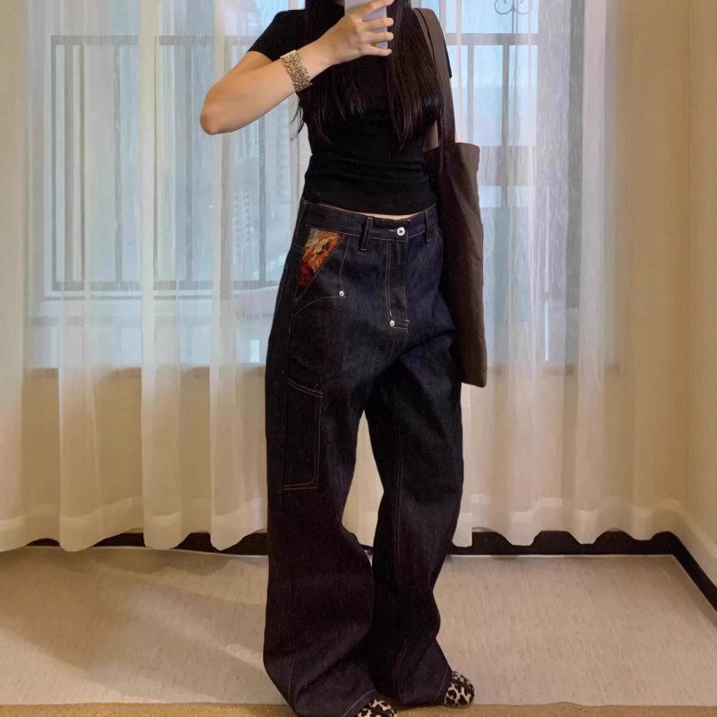 牛仔裤秋冬宽松男女跨境垂感ing