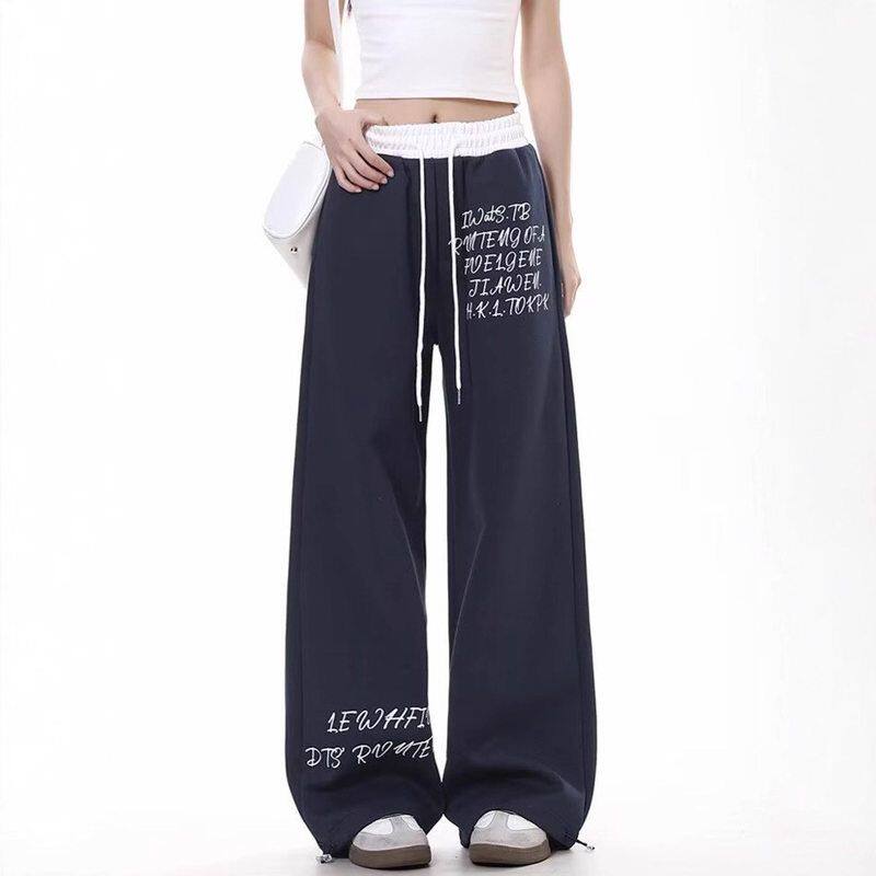 vibe直筒春季裤高街阔腿休闲运动裤灰黑色新款辣妹卫裤拖地女美式