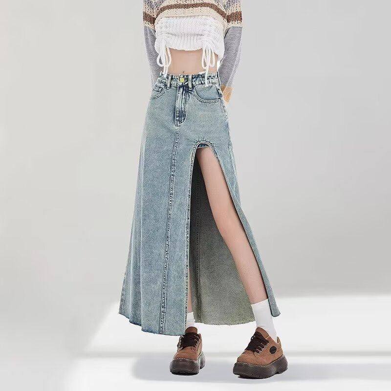 裙裤辣妹春夏季牛仔2025字半身裙不规则a中长款显瘦开叉高腰裙子