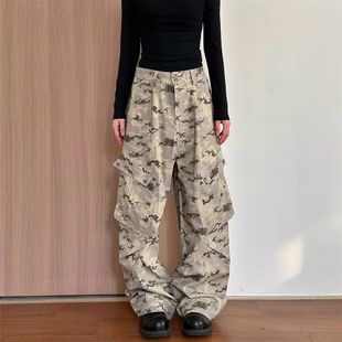 工装直筒宽松男彩女款多长裤口袋迷街头迷彩长裤高街欧美青年休闲
