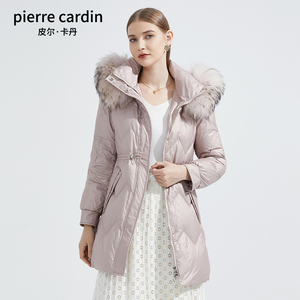 皮尔卡丹女装官方旗舰店加厚貉子毛领收腰抽绳修身防寒女士棉服