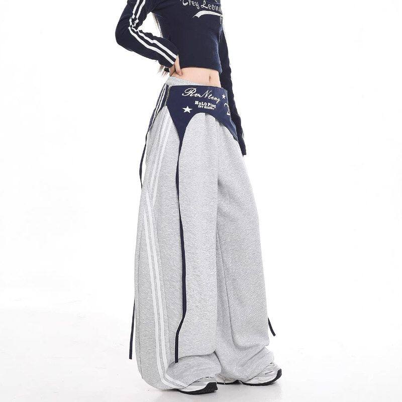 条纹设计感男女屁帘叠嘻哈潮弯刀宽松复古美式爵士舞阔腿裤卫裤穿