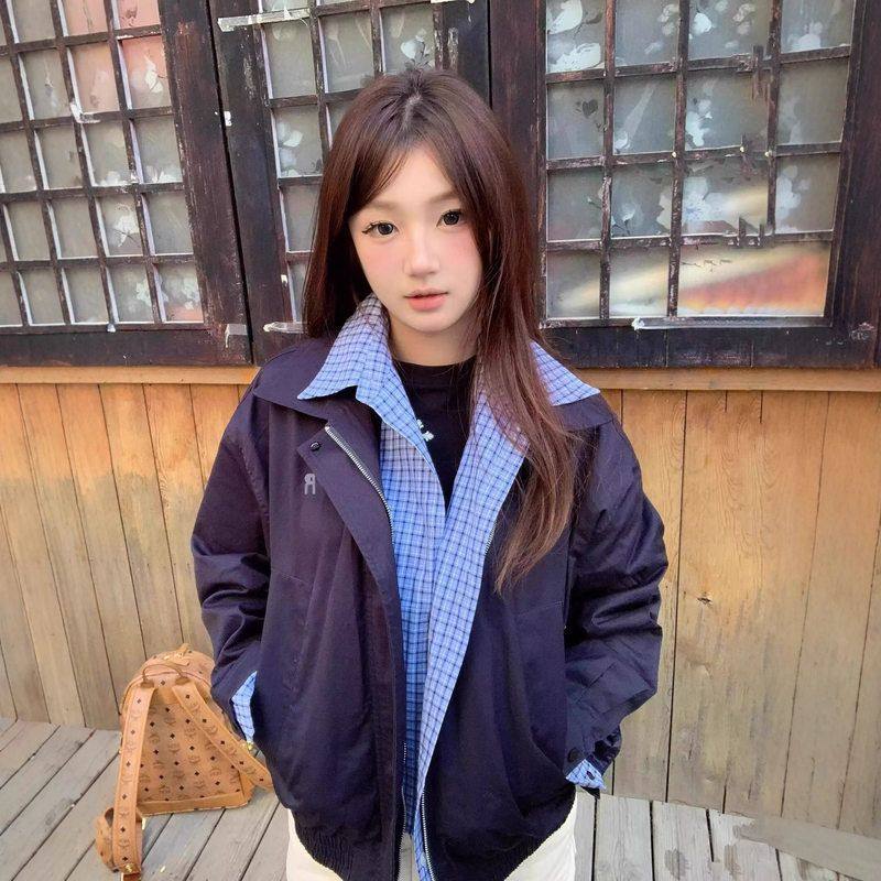 假两件秋冬女开衫拉链美式复古