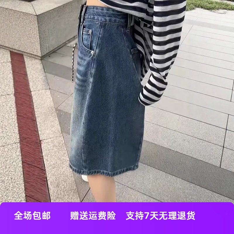 直筒新款夏季遮宽松显瘦大码女装mm牛仔短裤五分裤复古女水洗胖胯