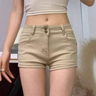 百搭复古弹力高腰大码辣妹超短裤