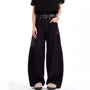 裤子直筒裤黑色复古高街柳叶男女蟒弯刀限定美式baggy蛇年牛仔裤