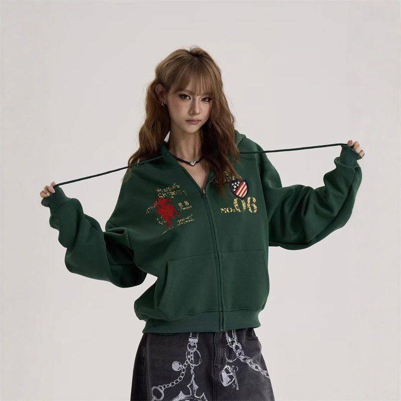 上衣设计感字母连帽百搭刺绣卫衣男女印花重磅宽松潮帽衫复古美式