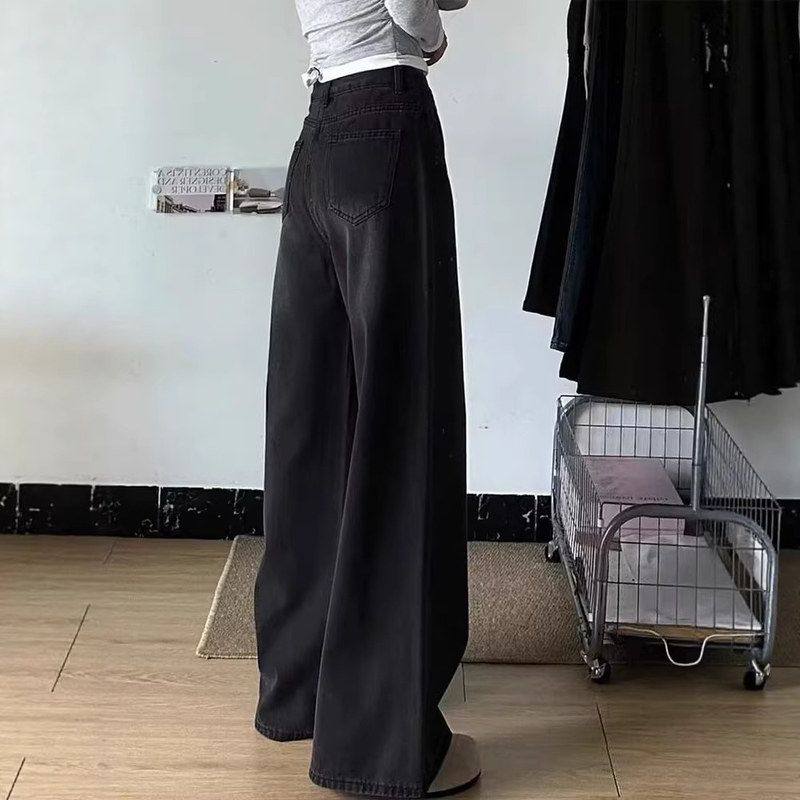 2026女弯刀阔腿牛仔裤春季新款直筒裤子显瘦年拖地灰色黑高腰外贸