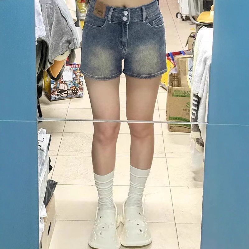 女身材牛仔短裤夏季mm蓝色新款