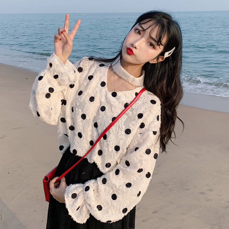 早春女装韩版chic宽松V领波点蕾丝衬衫学生长袖休闲打底衬衣上衣|msdalam kategori Butik wanita / wanita, shirt - dari Buy2taobao.com untuk memberikan perkhidmatan ejen Taobao profesional membeli