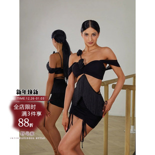 ZYM2415 一字肩上衣高级感拉丁舞练功服女镂空垂感流苏 Flora