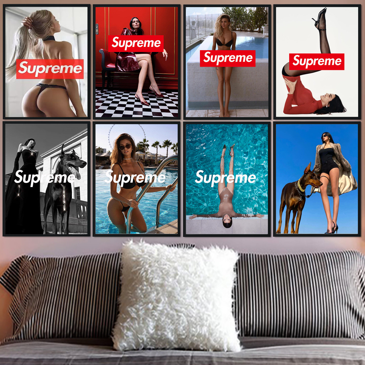 supreme潮牌欧美风性感美女服装店装饰画潮流工作室艺术客厅壁画