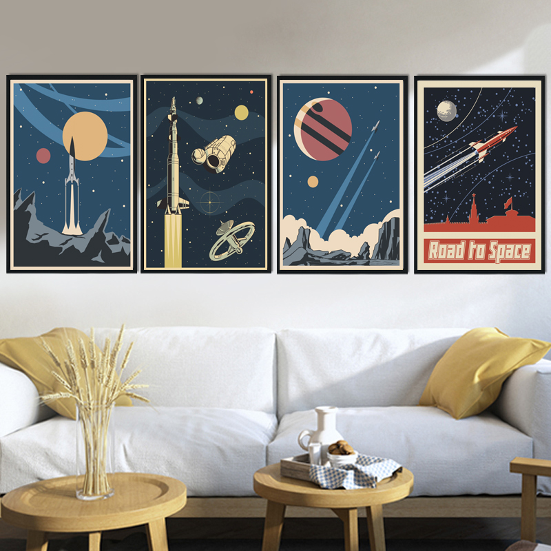 红色革命苏联航空宇航员海报挂画复古风酒吧壁画儿童房客厅装饰画