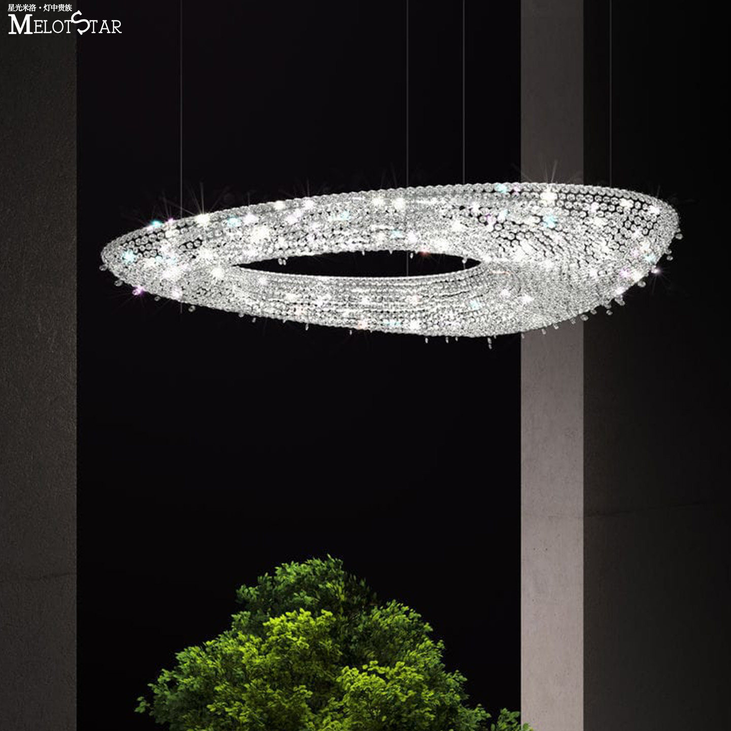 意式轻奢别墅餐厅进口埃及水晶吊灯复式楼创意三角形设计师客厅灯