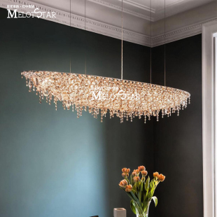 意大利意式轻奢船型椭圆形设计师水晶别墅餐厅岛台长桌水晶吊灯