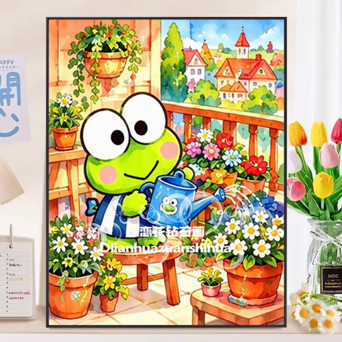 diy可爱卡通大眼蛙钻石画方钻圆钻儿童手工贴钻画满钻自绣十字绣
