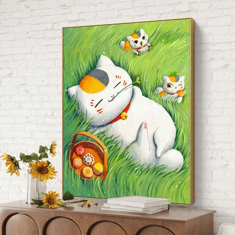 diy卡通动漫夏目友人帐猫咪老师钻石画方圆钻印花满绣十字绣套件