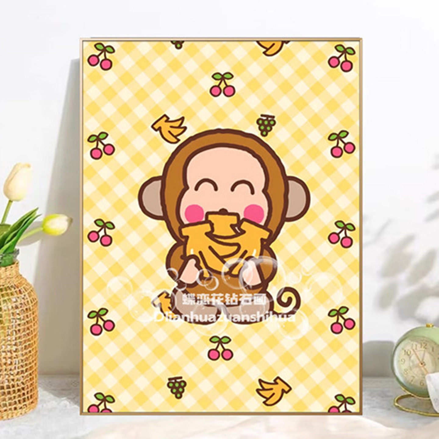 diy新款可爱卡通动物淘气猴钻石画方圆钻手工贴钻满绣自绣十字绣