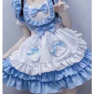 日系清纯小甜心性感奶油洛丽塔连衣裙全套 蓝色女仆装 原创 月下盈