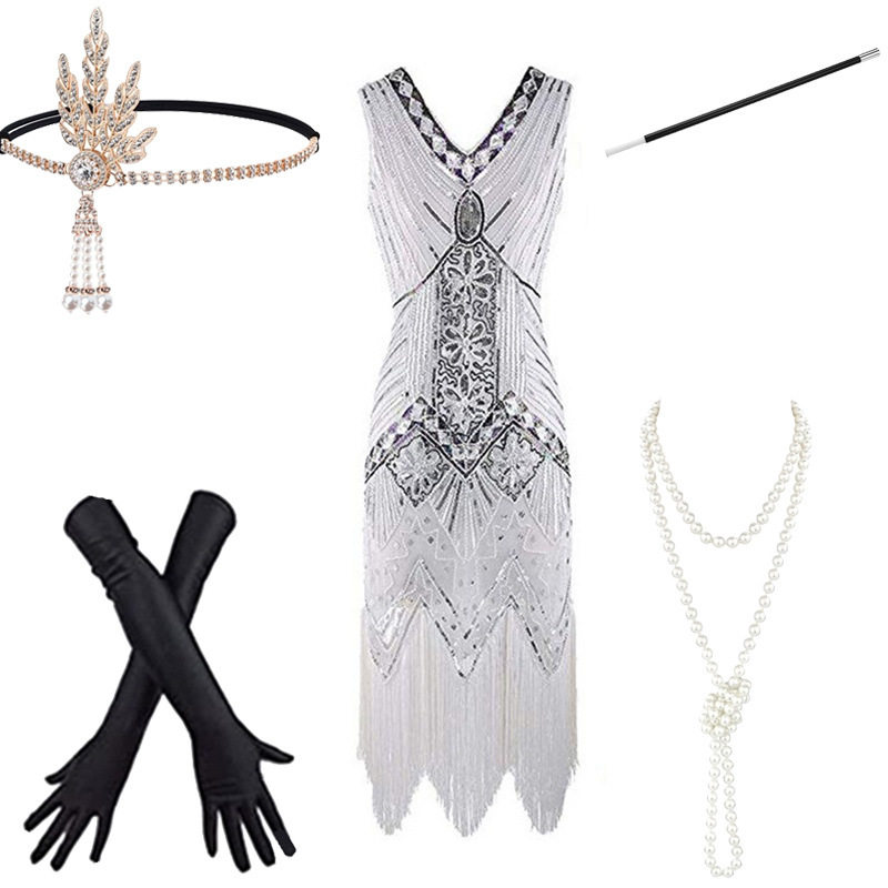 外贸女1920s盖茨比舞会亮片流苏裙套装宴会派对连衣裙晚礼服女装