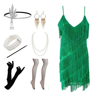 亚马逊爆款 吊带流苏亮片晚礼服1920复古欧美派对盖茨比连衣裙