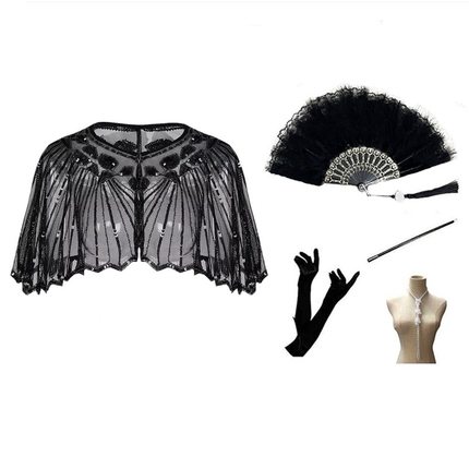 欧美复古1920S聚会宴会晚礼服婚纱礼服钉珠亮片网纱披肩坎肩