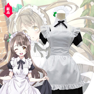黑白色经典 新款 女仆装 长款 love 长裙萌日系动漫女佣装 live