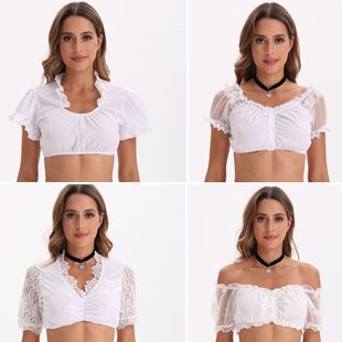 衬衫 上衣短袖 欧美女士白色叮咚服德国慕尼黑啤酒节服装 外贸新款