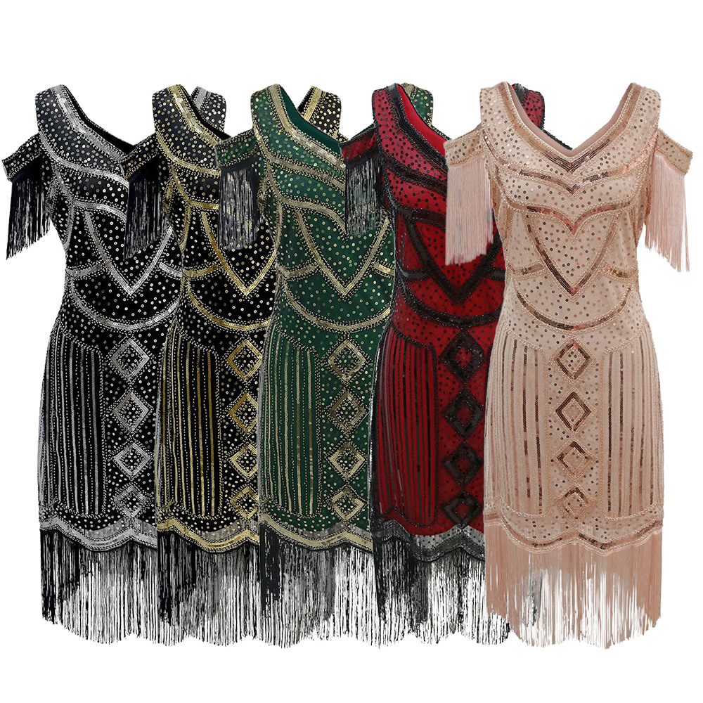 欧美复古盖茨比亮片晚礼服流苏裙连衣裙舞会舞裙派对舞台表演服