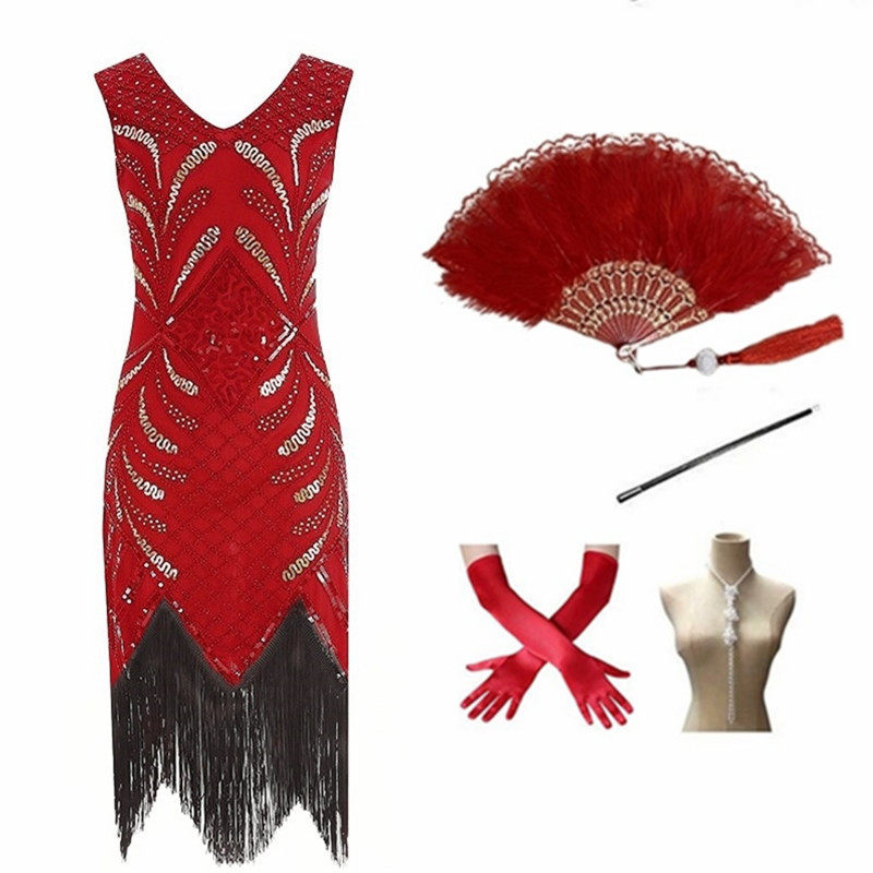 新款欧美爆款女装 舞会表演套装亚马逊1920S盖茨比复古亮片连衣裙