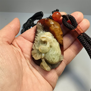 天然玉石岫玉岫岩玉花玉精雕祼石原石手把件 把玩件手把石生肖 鸡