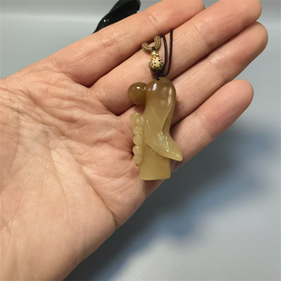 天然玉石 岫玉岫岩玉黄白老玉手工雕刻钥匙扣吊坠 挂件项链 悟道