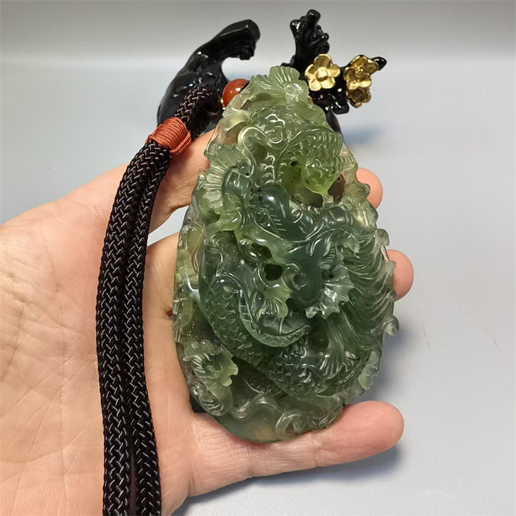天然玉石岫玉手把件手玩件精雕裸石原石手把石 把玩件龙腾盛世 龙