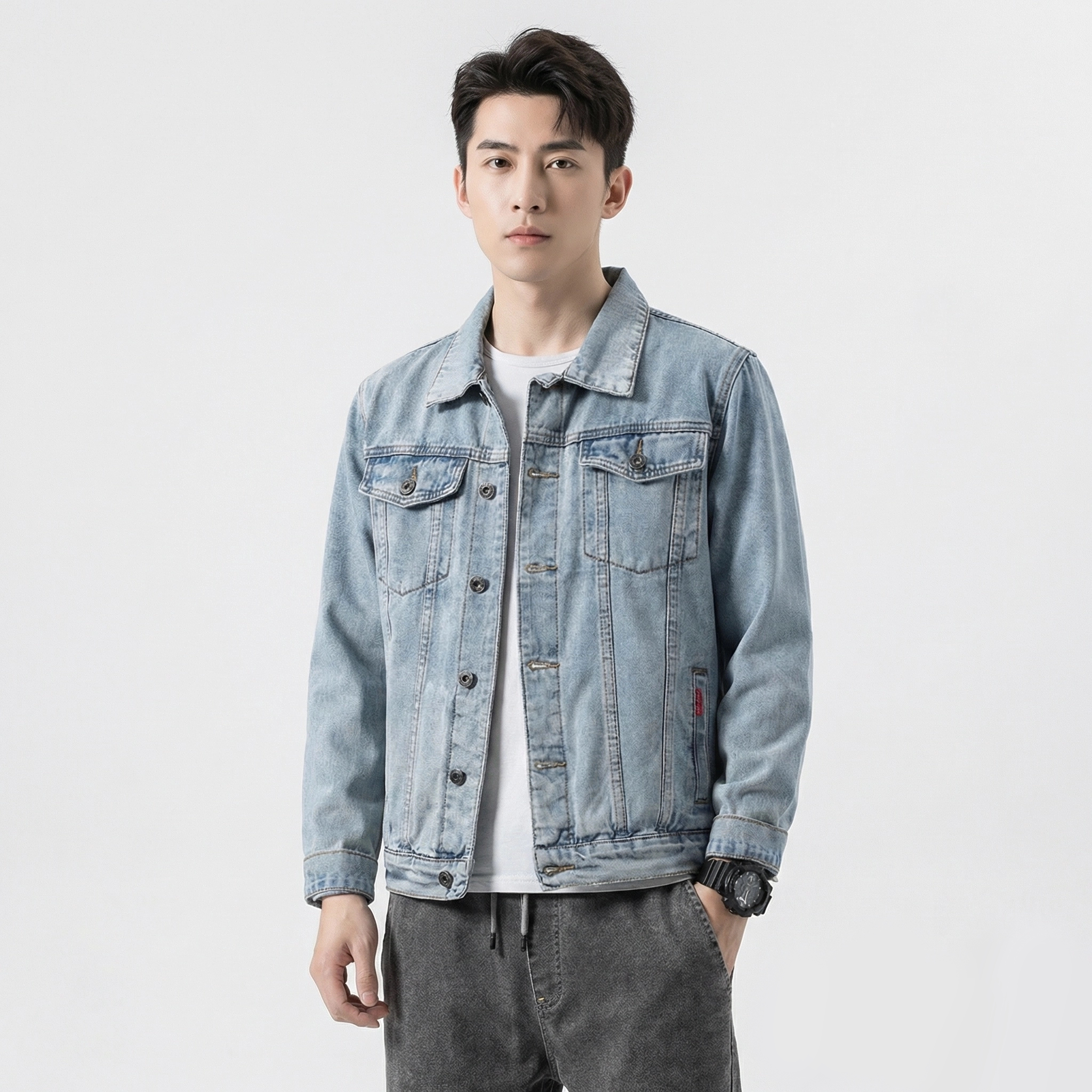 复古牛仔外套2026春季新款男士修身翻领夹克潮牌休闲百搭长袖上衣